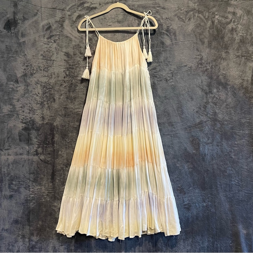 Storia Women Small Maxi Dress Pastel Tie Dye Whimsical Fairy Sundress Tiered